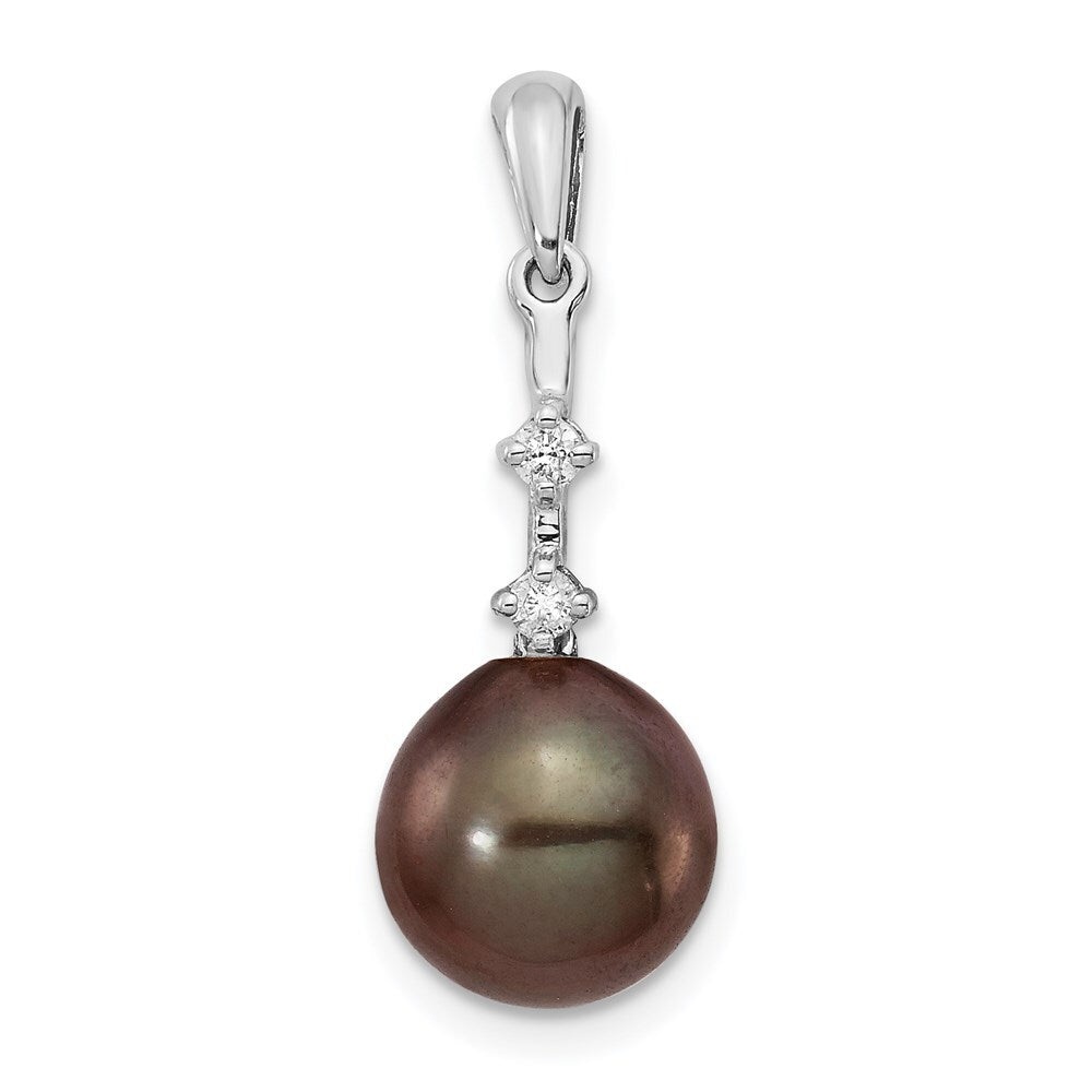 14k White Gold 9mm Black Teardrop Saltwater Cultured Pearl & Diamond Pendant
