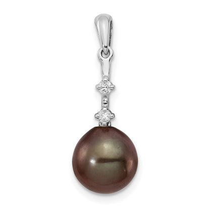 14k White Gold 9mm Black Teardrop Saltwater Cultured Pearl & Diamond Pendant