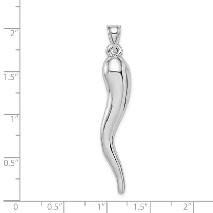 14k White Gold Hollow 3D Italian Horn Pendant for Women