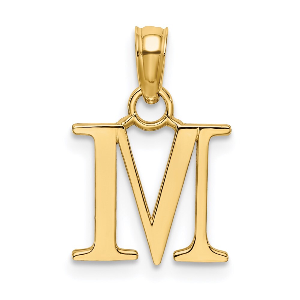 14k Yellow Gold Polished Block Letter M Initial Pendant for Women