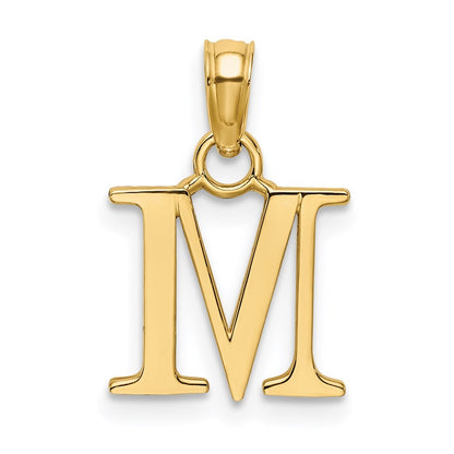 14k Yellow Gold Polished Block Letter M Initial Pendant for Women