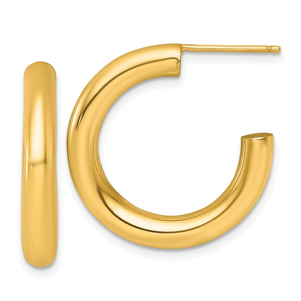 14k Yellow Gold Polished 4.0 x 25mm Tube C-Hoop Earrings