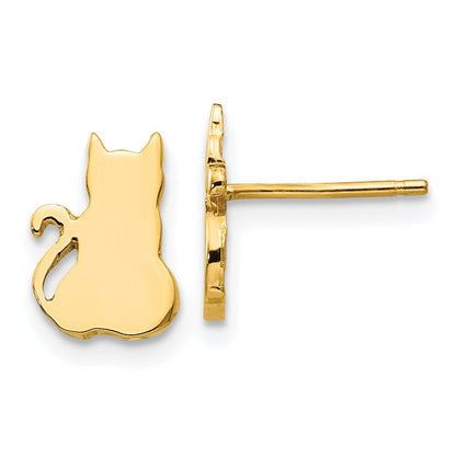 14k Yellow Gold Cat Stud Earrings Gift for Women