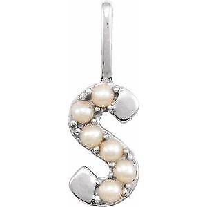 14k White Gold Cultured White Freshwater Pearl Initial S Charm Pendant