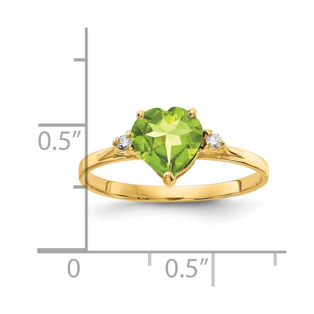 14k Yellow Gold 7mm Heart Peridot AA Diamond ring