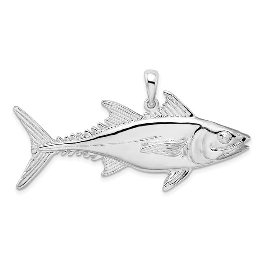Sterling Silver Rhodium-Plated Polished Skipjack Tuna Fish Pendant
