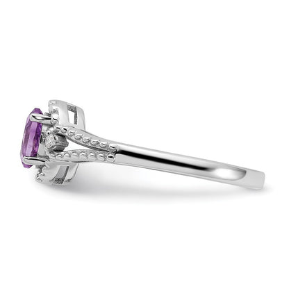 Sterling Silver Rhodium-plated Amethyst & Diamond Ring