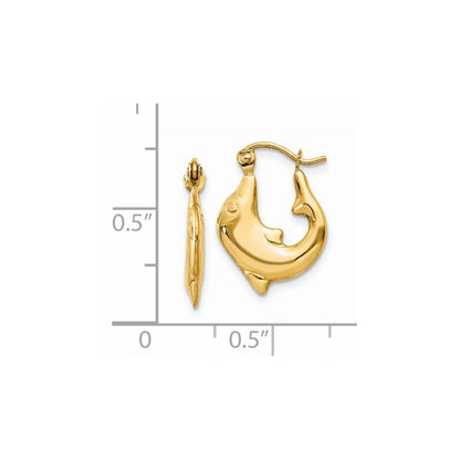 14k Yellow Gold Polished Dolphin Hoop Earrings Gift for Women