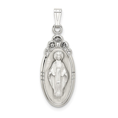 Sterling Silver White Epoxy & Crystal Miraculous Medal Pendant Pendant