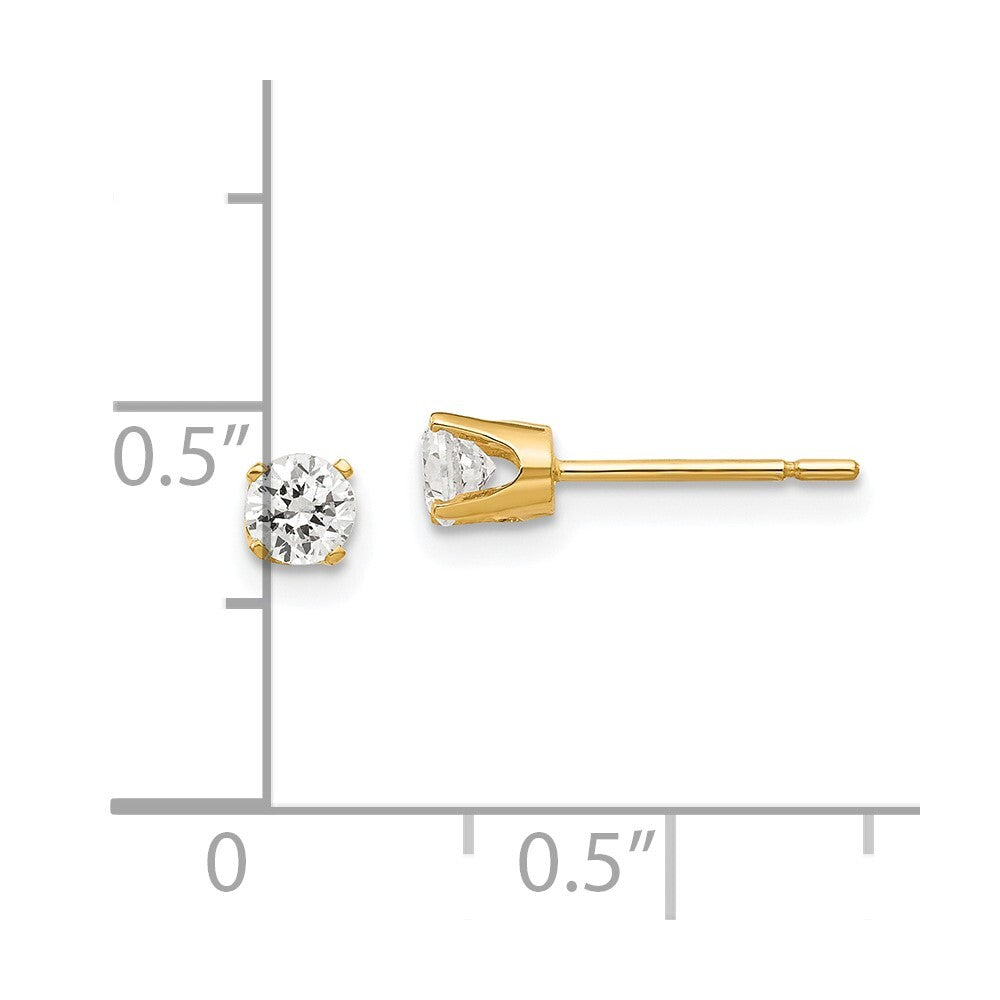 14k Yellow Gold 3.5mm Cubic Zirconia Stud Earrings Gift for Women