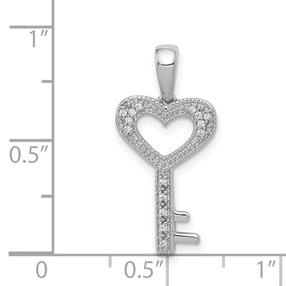 14k White Gold 1/20ct. Diamond Heart Key Pendant for Women