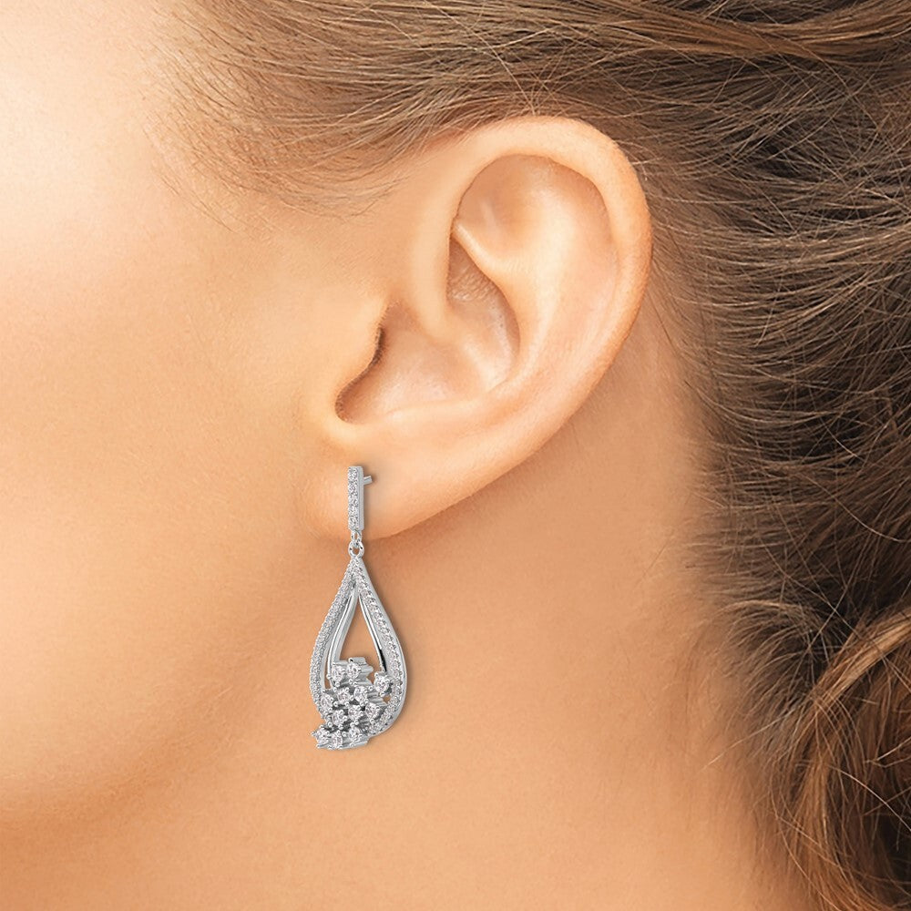 Sterling Silver Rhodium-plated Fancy Cubic Zirconia Dangle Earrings