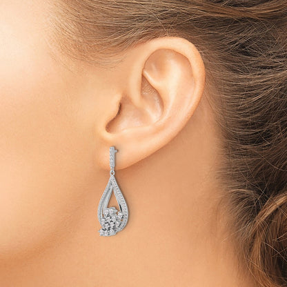 Sterling Silver Rhodium-plated Fancy Cubic Zirconia Dangle Earrings