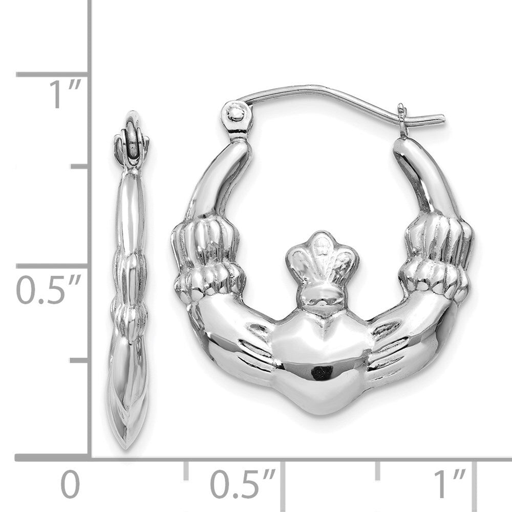 14k White Gold Claddagh Hoop Earrings Gift for Women