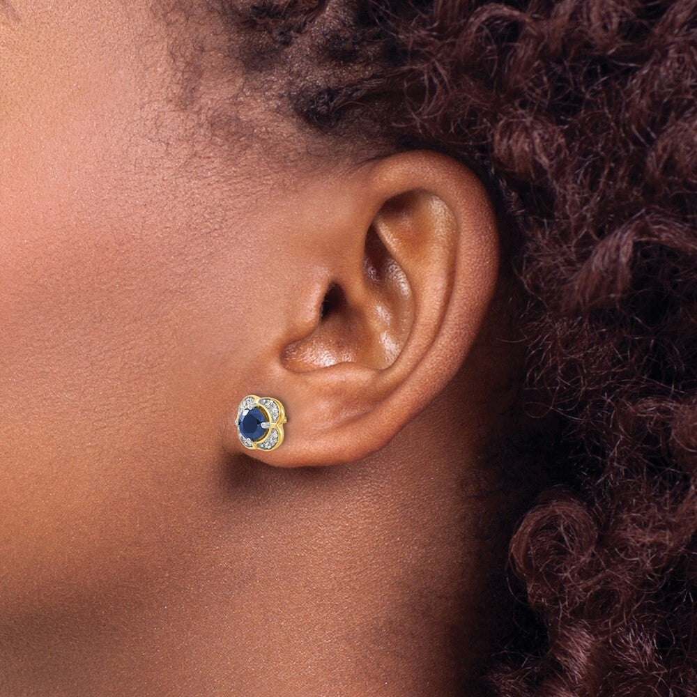 14k Yellow Gold Diamond and Sapphire Fancy Stud Earrings