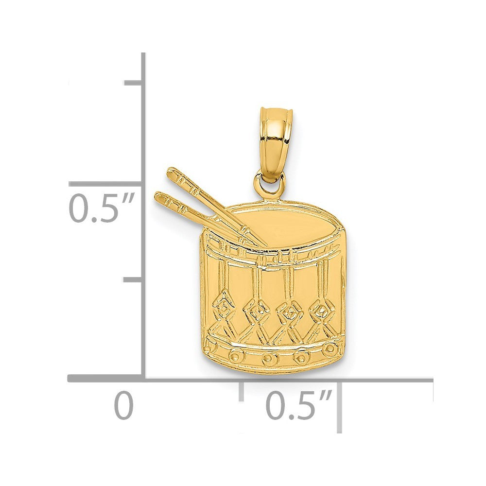 14k Yellow Gold Polished Drum and Sticks Charm