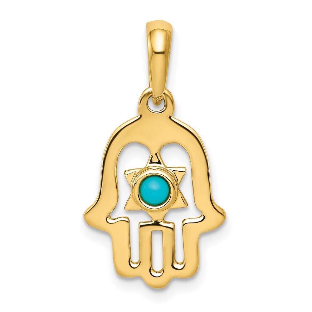 14k Yellow Gold Turquoise Chamseh Pendant for Women