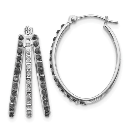 14k White Gold Diamond Fascination Black & W Diamond Triple Oval Hinged Hoop Ear
