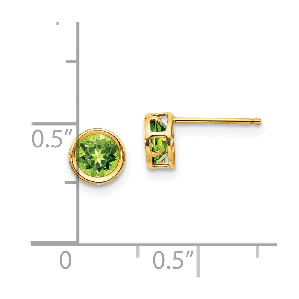 14k Yellow Gold 5mm Bezel Peridot Stud Earrings Gift for Women