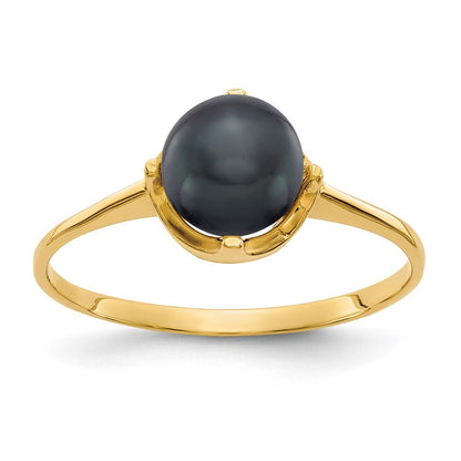 14K Yellow Gold 6.5mm Black FW Cultured Pearl ring