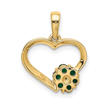 14k Yellow Gold Diamond and Emerald Heart and Flower Pendant