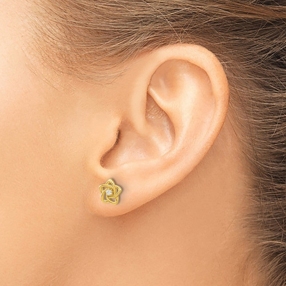 14k Yellow Gold Polished Cubic Zirconia Flower Stud Earrings Gift for Women