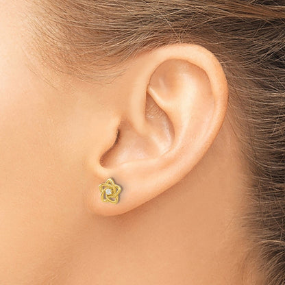 14k Yellow Gold Polished Cubic Zirconia Flower Stud Earrings Gift for Women