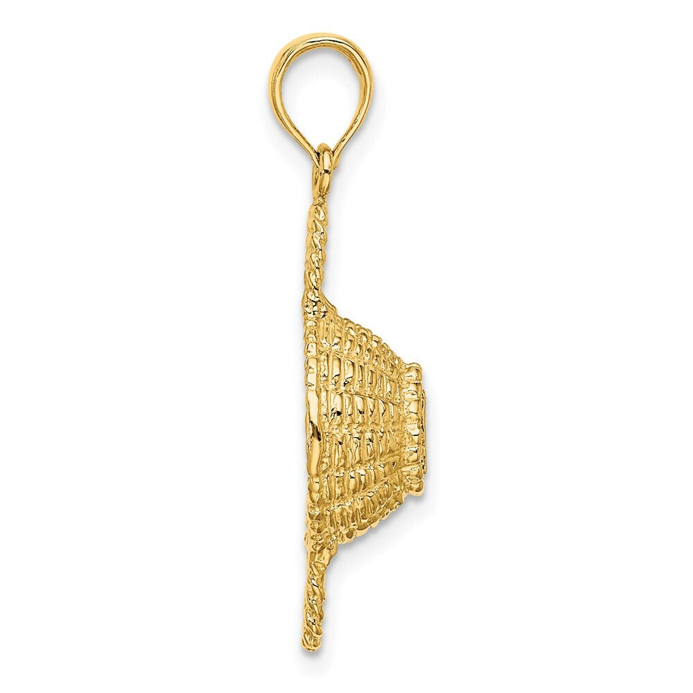 14k Yellow Gold 3-D 2 Handles Round Basket Charm Pendant for Women