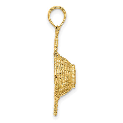 14k Yellow Gold 3-D 2 Handles Round Basket Charm Pendant for Women