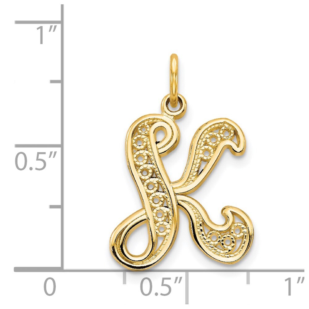 14k Yellow Gold Polished Script Filigree Letter K Initial Pendant for Women