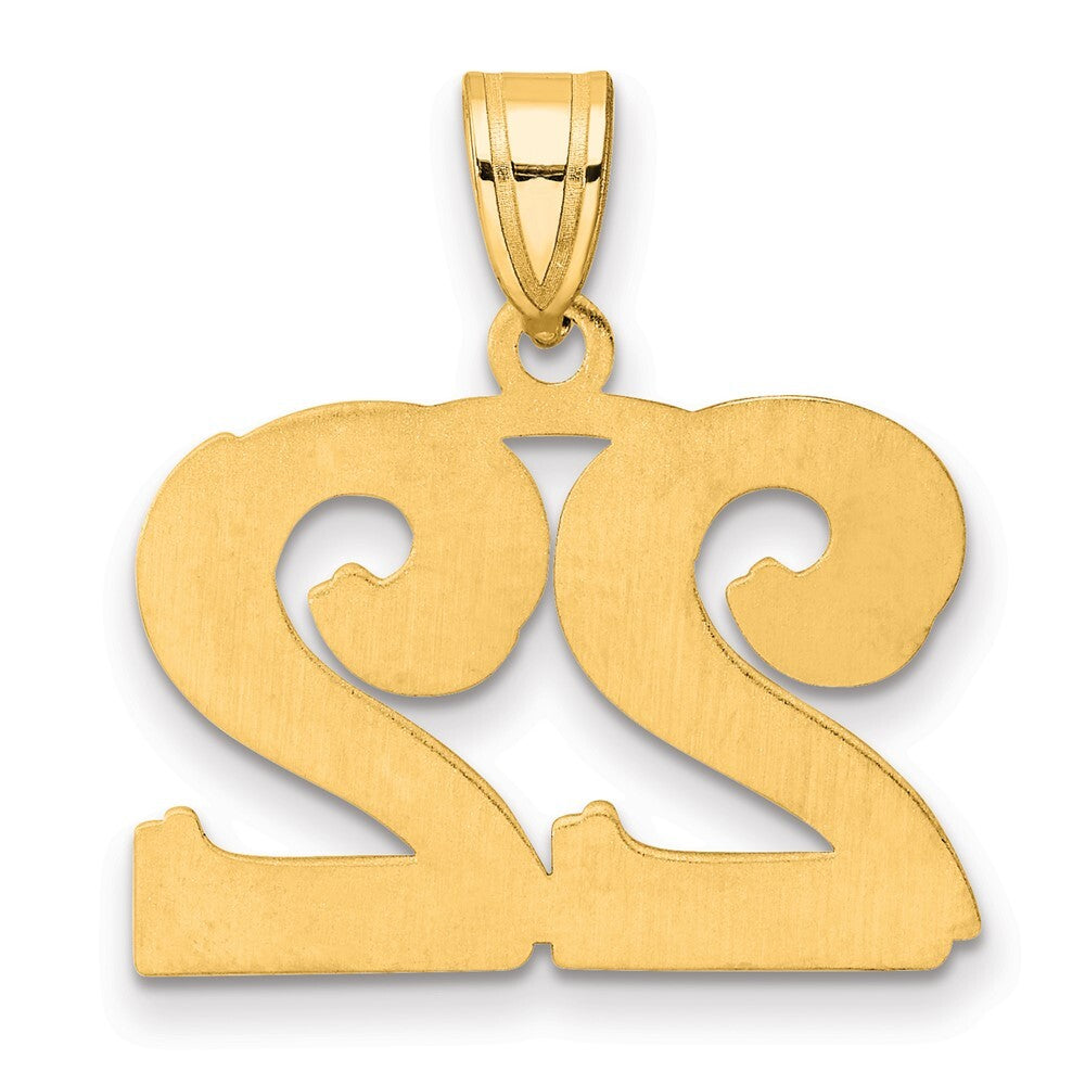 14k Yellow Gold Polished Etched Number 22 Pendant for Women