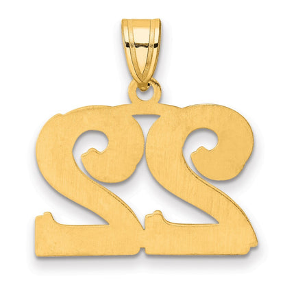 14k Yellow Gold Polished Etched Number 22 Pendant for Women