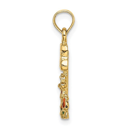 14k Yellow Gold Multi Enamel MY GARDEN Post Flower Charm Pendant for Women