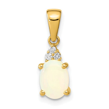 14k Yellow Gold Austrian Opal and Diamond Pendant for Women