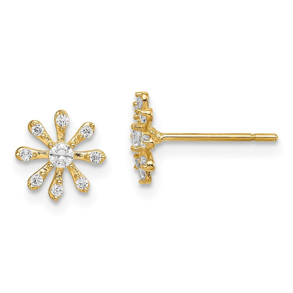 14k Yellow Gold CZ Flower Earrings