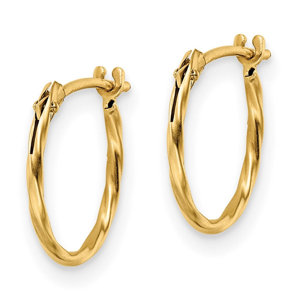 14k Yellow Gold Polished Twisted Hinged Hoop Earrings Gift for Women