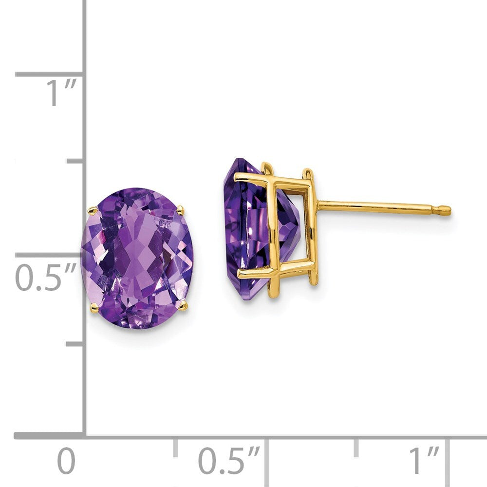 14k Yellow Gold 10x8mm Oval Amethyst Stud Earrings