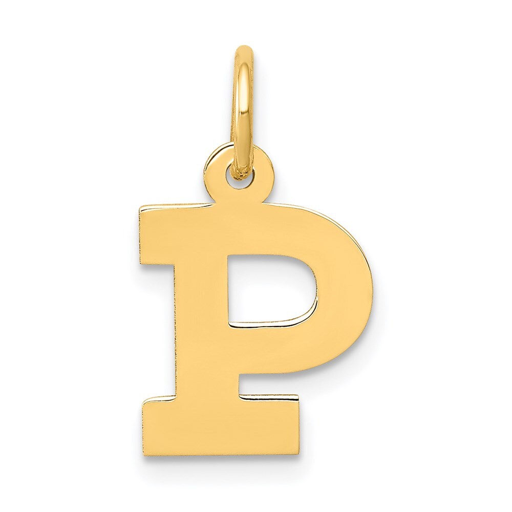 14k Yellow Gold Small Block Letter P Initial Charm Pendant for Women
