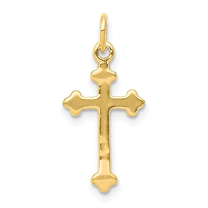 14k Yellow Gold Small Diamond Budded Cross Pendant