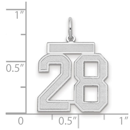 14k White Gold Medium Satin Number 28 Charm Pendant for Women