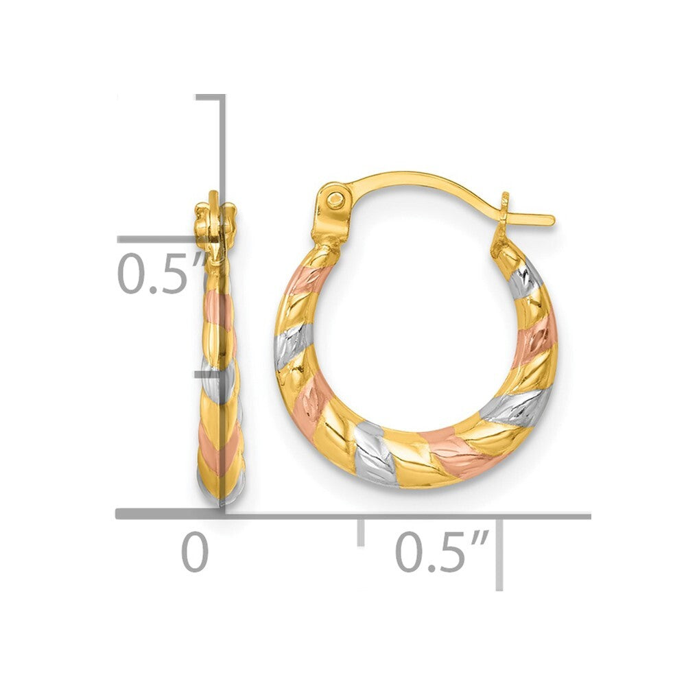 14k Yellow Gold Rhodium and Rose Gold-plating Dia-cut Polished Hoop Earrings