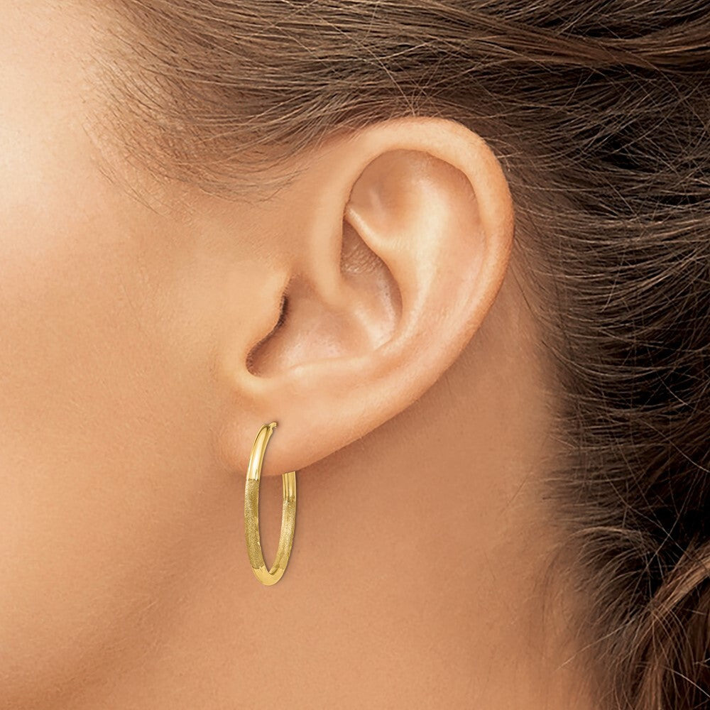 14k Yellow Gold 2mm Satin Diamond-cut Endless Hoop Earrings Gift for Women