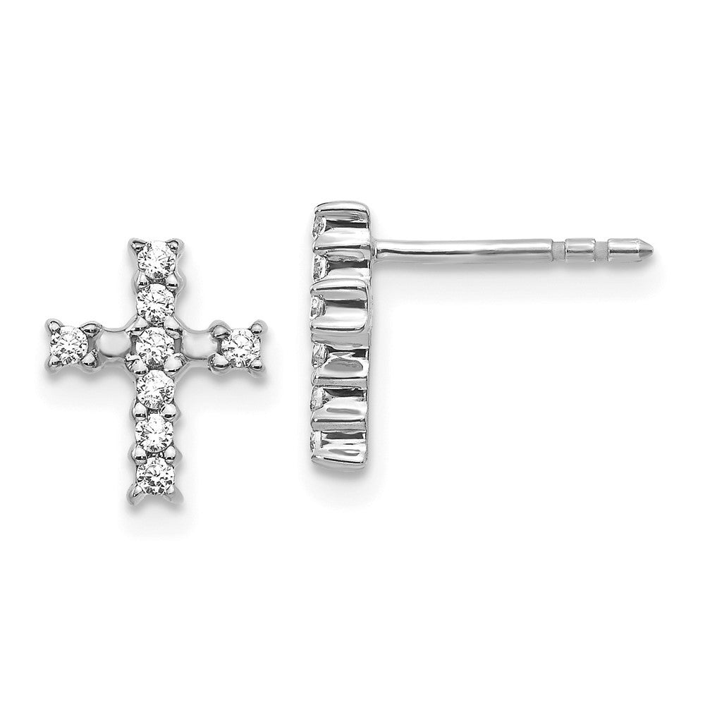 14k White Gold Polished Diamond Cross Earrings