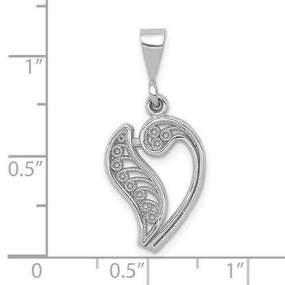 14k White Gold Solid Polished Script Filigree Letter V Initial Pendant for Women