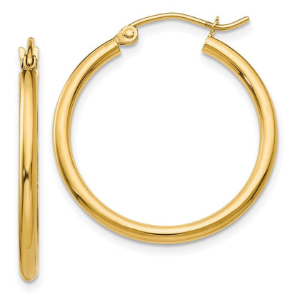 14k Yellow Gold Polished 2x25mm Lightweight Tube Hoop Earrings Gift for Women