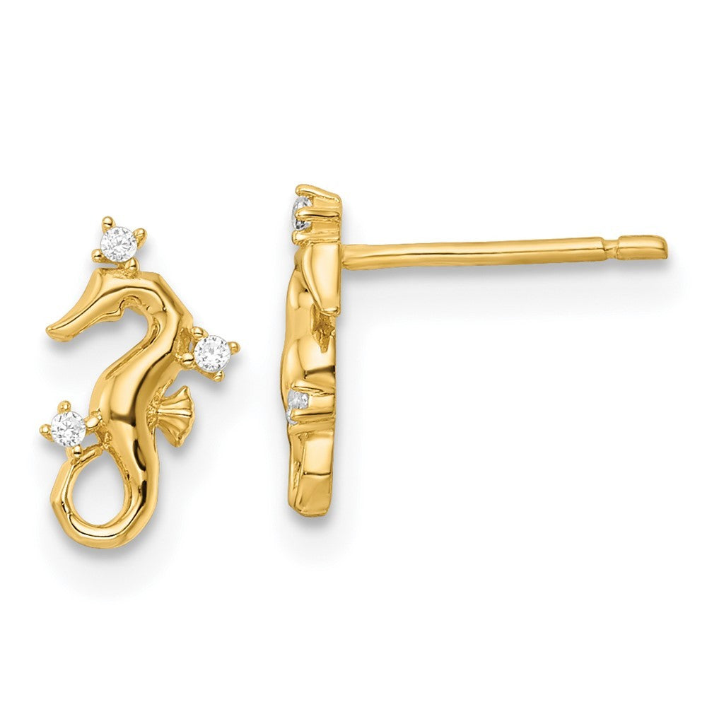 14k Yellow Gold Yellow Polished CZ Seahorse Earrings