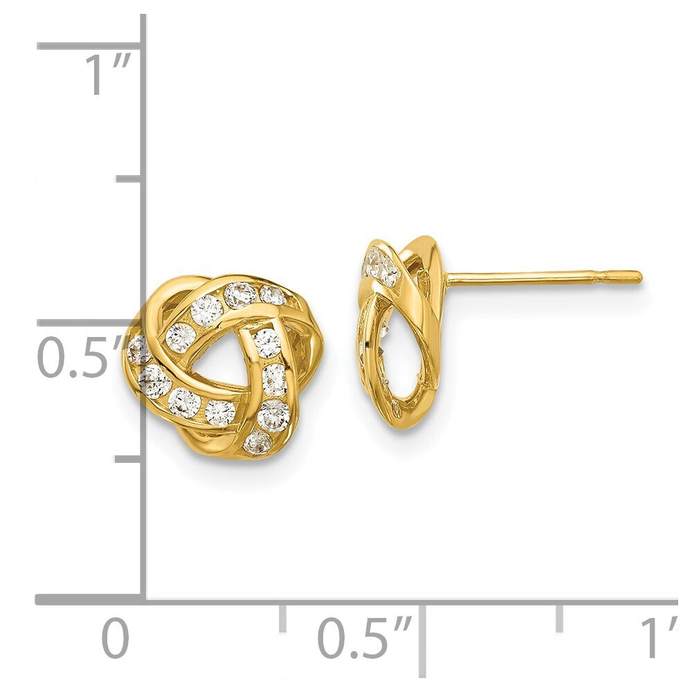 14k Yellow Gold Polished Cubic Zirconia Love Knot Stud Earrings Gift for Women