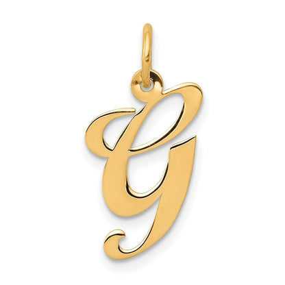 14k Yellow Gold Medium Fancy Script Letter G Initial Charm Pendant