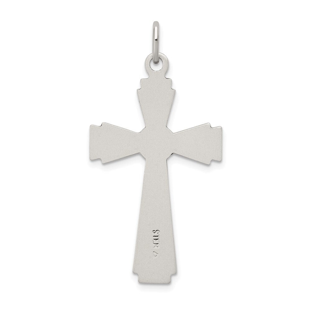 Sterling Silver Satin and Diamond-cut INRI Crucifix Pendant