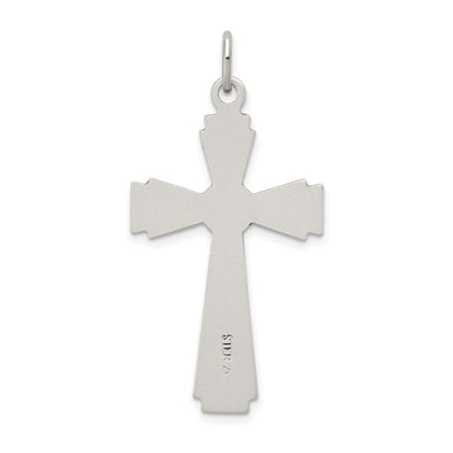 Sterling Silver Satin and Diamond-cut INRI Crucifix Pendant